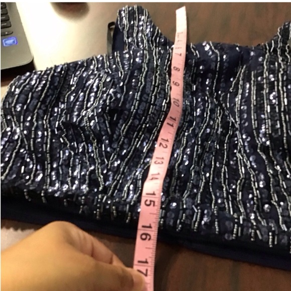 B Darlin 21/22 plus size blue sequins cropped top NWT - Picture 4 of 7